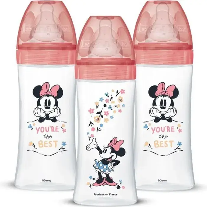 dodie-lot-de-3-biberons-anti-colique-sensation-m DODIE BIBERON ANTI COLIQUE TETINE RONDE 3 VITESSES+ 330ML MINNIE ROSE +6 M – Image 1