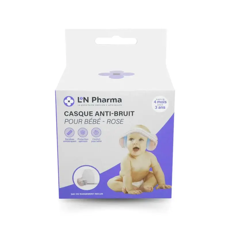 L2N Casque bébé réducteur de bruits Rose dès 4mois Sac de rangement inclus