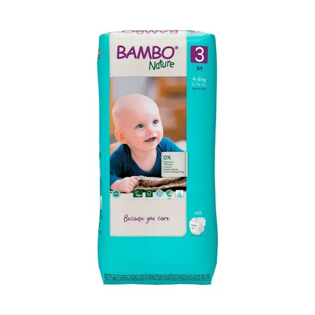 Couches Bébé BAMBO Nature Taille 3 4-8 Kg (M X 52 Pcs)