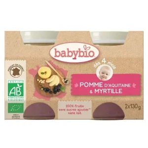 BABYBIO POMME DE NOUVELLE AQUITAINE,MYRTILLE 2X130G