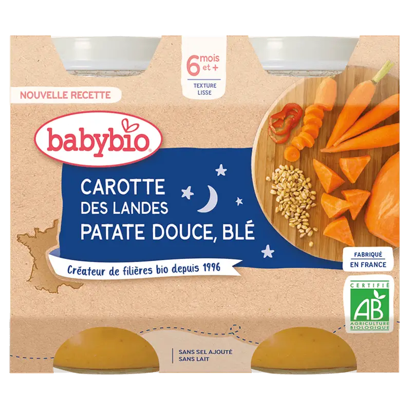 2 Babybio Carotte des Landes Patate Douce, Blé 6 Mois 2*200 g – Image 1