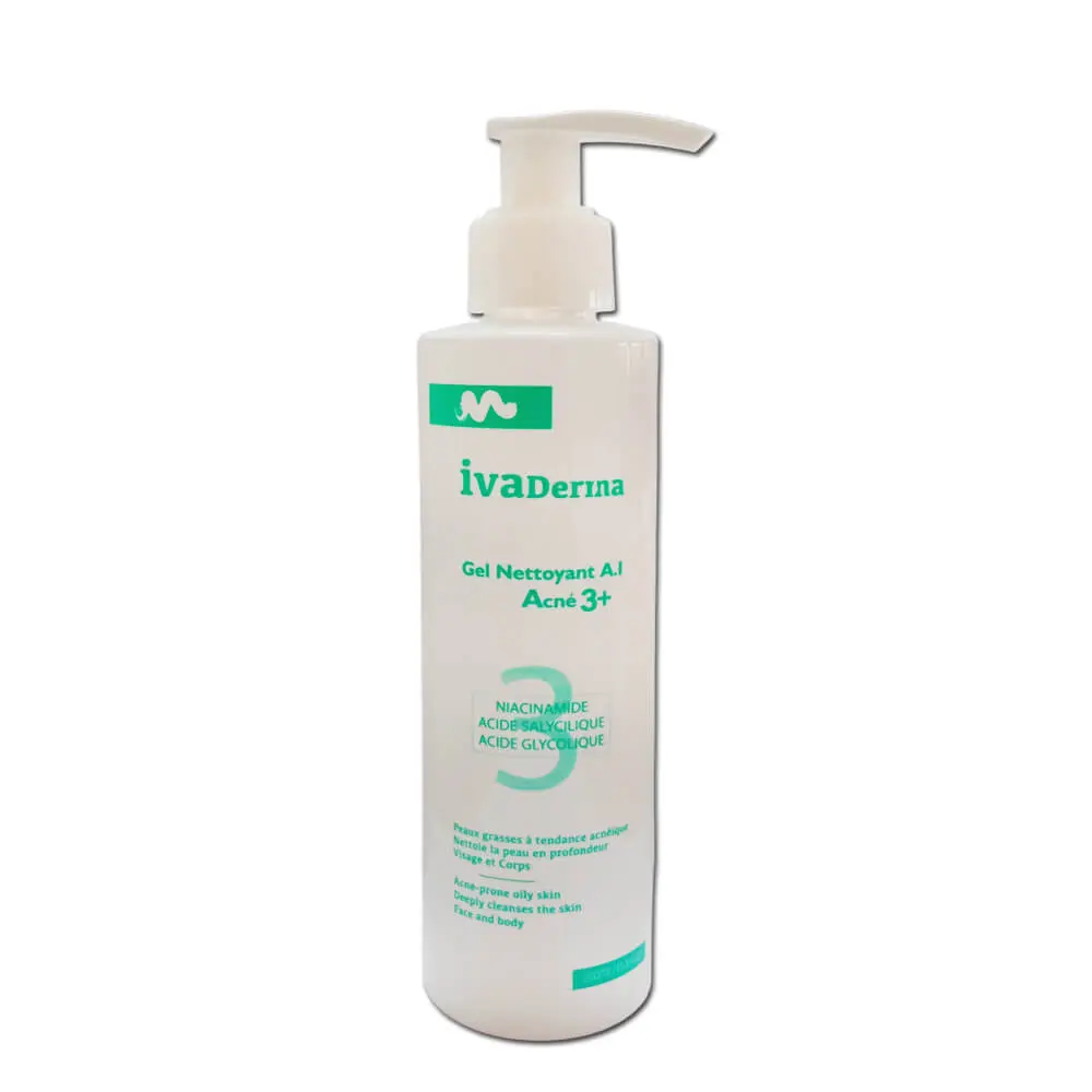 IVADERMA-GEL-NETTOYANT-A.I-ACNE IVAderma gel nettoyant AI Acné 3+ 200ml – Image 1
