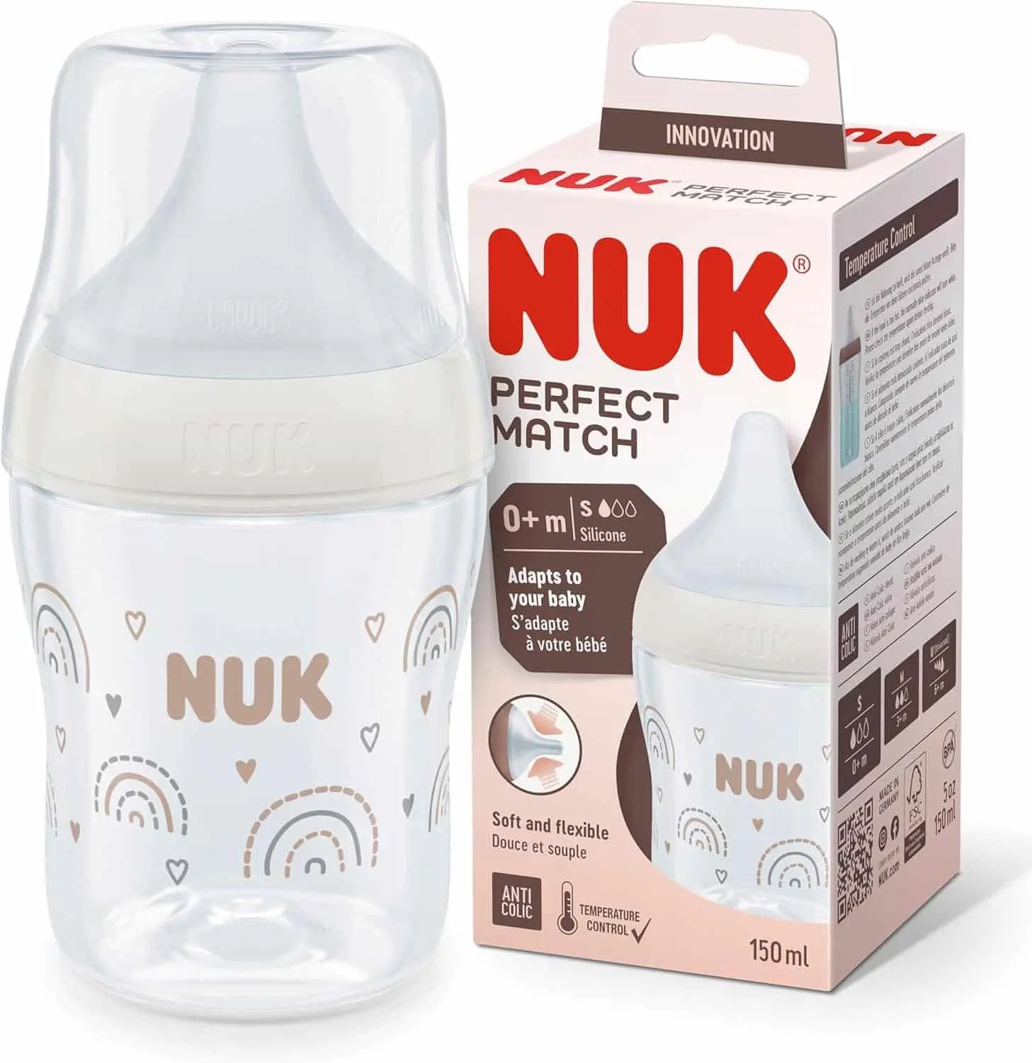 Nuk-Biberon-Perfect-Match-150-ml-–-Beige-bebemaman.jpg Nuk Biberon Perfect Match 150 ml 0 mois+ – Image 1