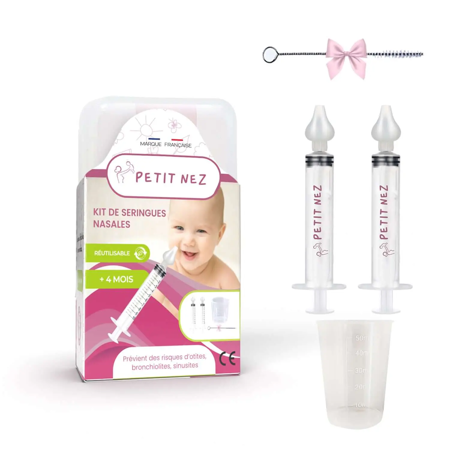 Petit-Nez-Kit-De-Seringues-Nasales-4M-bebemaman.ma_ Petit Nez Kit De Seringues Nasales + Récipient 30ml + Brosse Offerte – Image 1