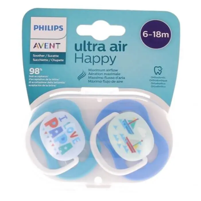 avent-ultra-air-happy-6-18-mois-bateau AVENT 2 SUCETTE ORTHO 6-18M BOY PAP/BOAT – Image 1