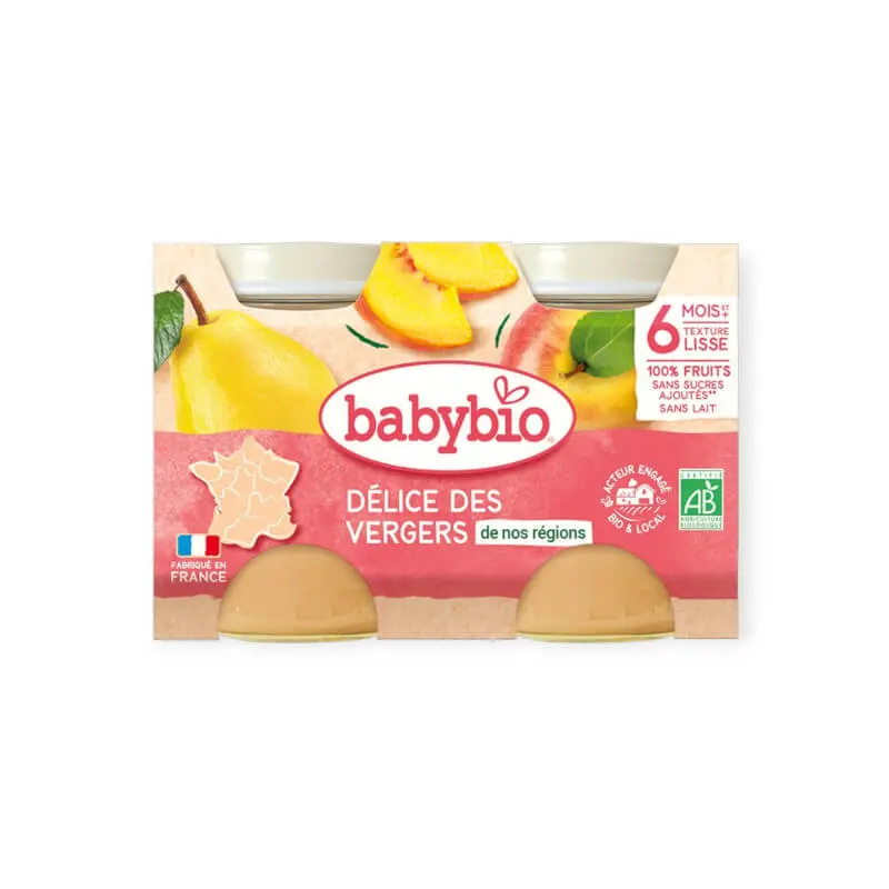 babybio-petits-pots-delice-des-vergers-2x130g Babybio Fruits Pot Délice des Vergers +6m Bio 2 x 130g – Image 1