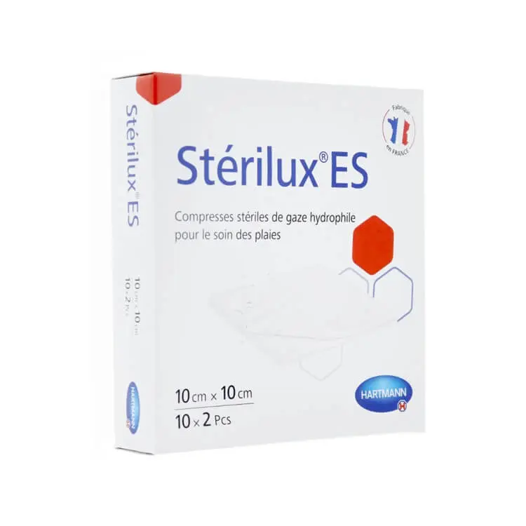 hartmann-medicomp-compresse-non-tissee-sterile-75x75cm STERILUX ES Compresse de gaze stérile 10cm x 10cm boîte de 10 – Image 1