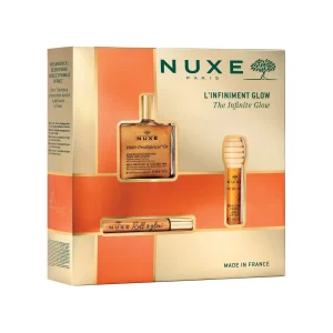 Nuxe Coffret Glow Infinito Huile Prodigieuse OR 50 ml + Roll On 8 ml + Rouge à Lèvres 10 ml