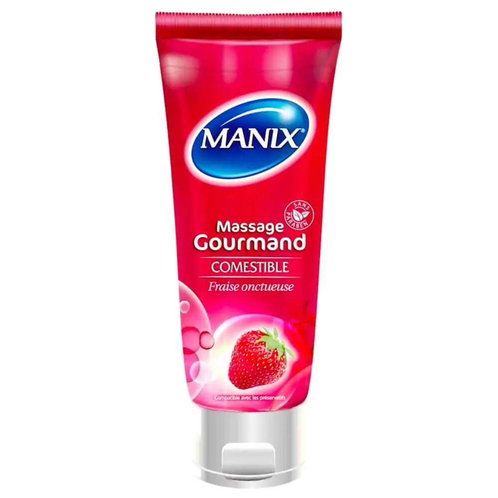 manix-massage-gourmand-comestible-fraise-200ml Manix Massage Gourmand Comestible Fraise – 200ml – Image 1