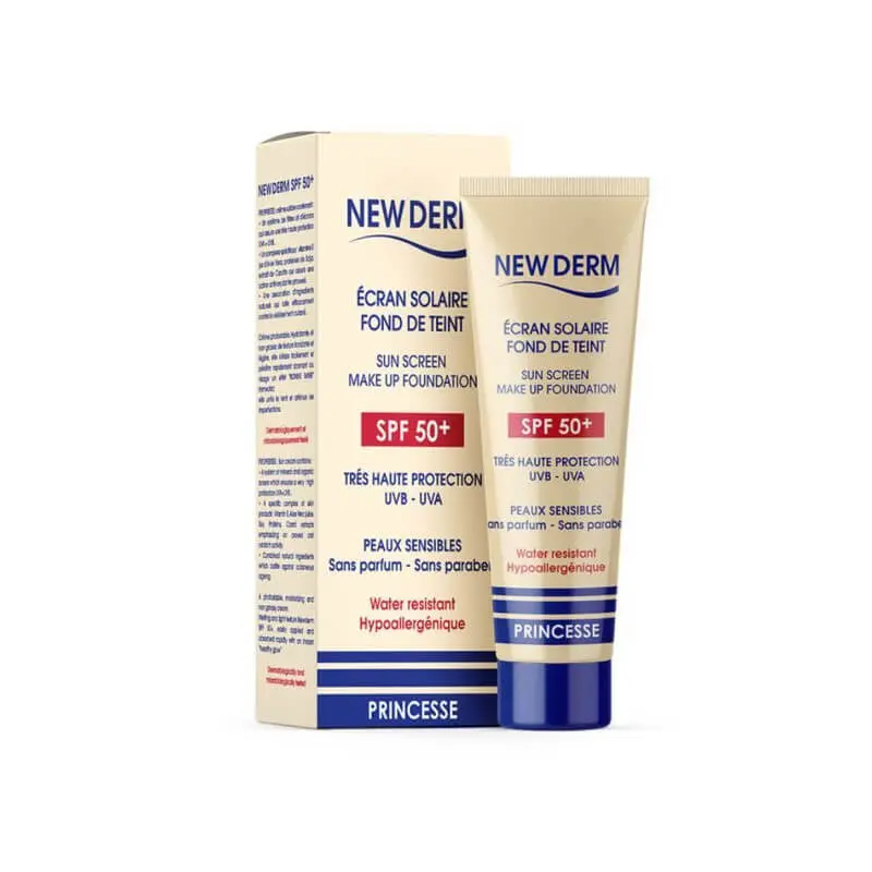 new-derm-creme-solaire-spf-50-princesse-50-ml NEW DERM ÉCRAN SOLAIRE FOND DE TEINT PRINCESSE SPF50+ – Image 1