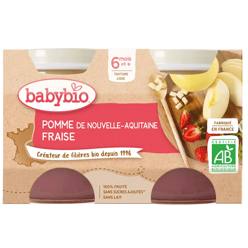 pomme-de-nouvelle-aquitaine-fraise BABYBIO POMME DE NOUVELLE-AQUITAINE FRAISE 6MOIS ET+ – Image 1