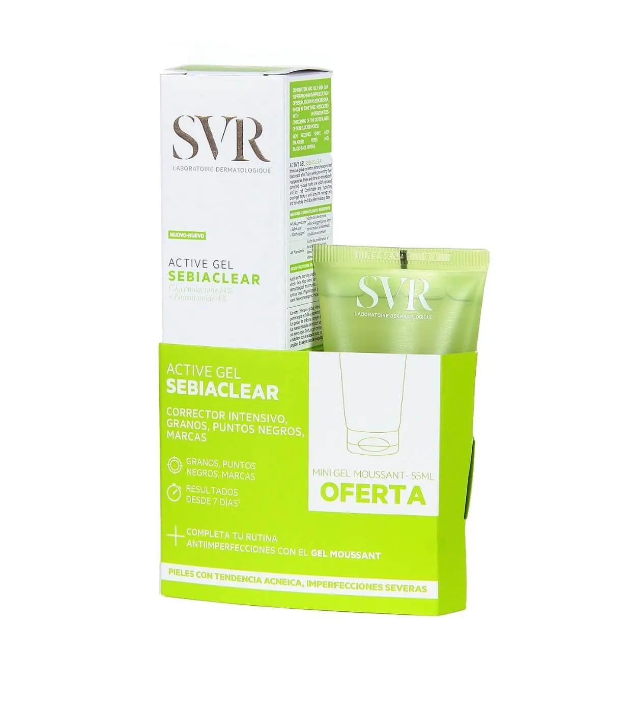 svr-sebiaclear-pack-gel-de-tratamiento-intensivo-anti-marcas-limpiador-espumoso-purificante-y-desincrustante-1-85486 SVR Sebiaclear Gel Actif 40 ml + Gel Moussant – Image 1