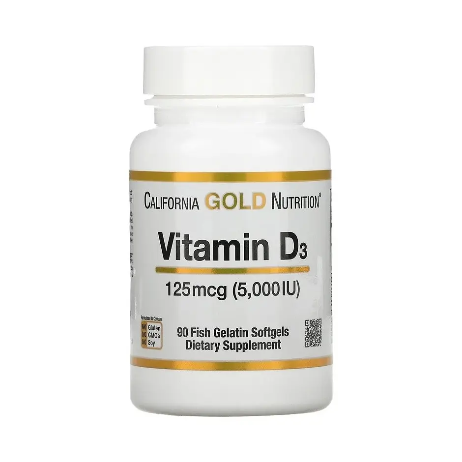 898220010653 California Gold Nutrition Vitamin D3 Supplement Support for Healthy Bones & Teeth - Immune System Support - Gluten Free, Non-GMO - 125 mcg (5,000 IU) - 90 Fish Gelatin Softgels – Image 1
