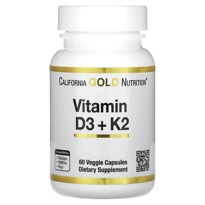 d3+k2 California GOLD Nutrition Nutrition Vitamine D3 + K2 60 Capsules – Image 1