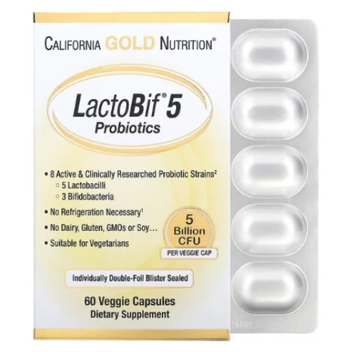 1-20 California Gold Nutrition, Probiotiques LactoBif 5, 5 billion d’UFC, 60 capsules végétales – Image 1
