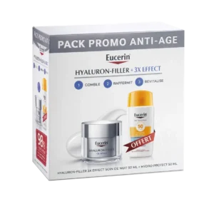 Eucerin Hyaluron-Filler + 3x Effect Pack Anti-Âge – Soin de Nuit 50ml + Hydro Protect SPF50