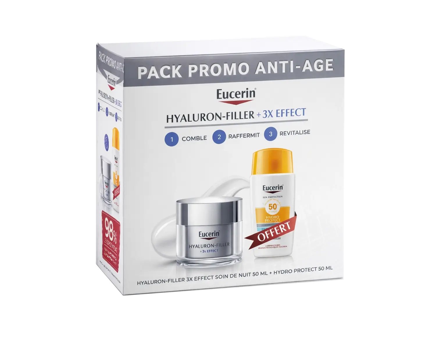 Eucerin Hyaluron-Filler + 3x Effect Pack Anti-Âge – Soin de Nuit 50ml + Hydro Protect SPF50 Eucerin Hyaluron-Filler + 3x Effect Pack Anti-Âge – Soin de Nuit 50ml + Hydro Protect SPF50